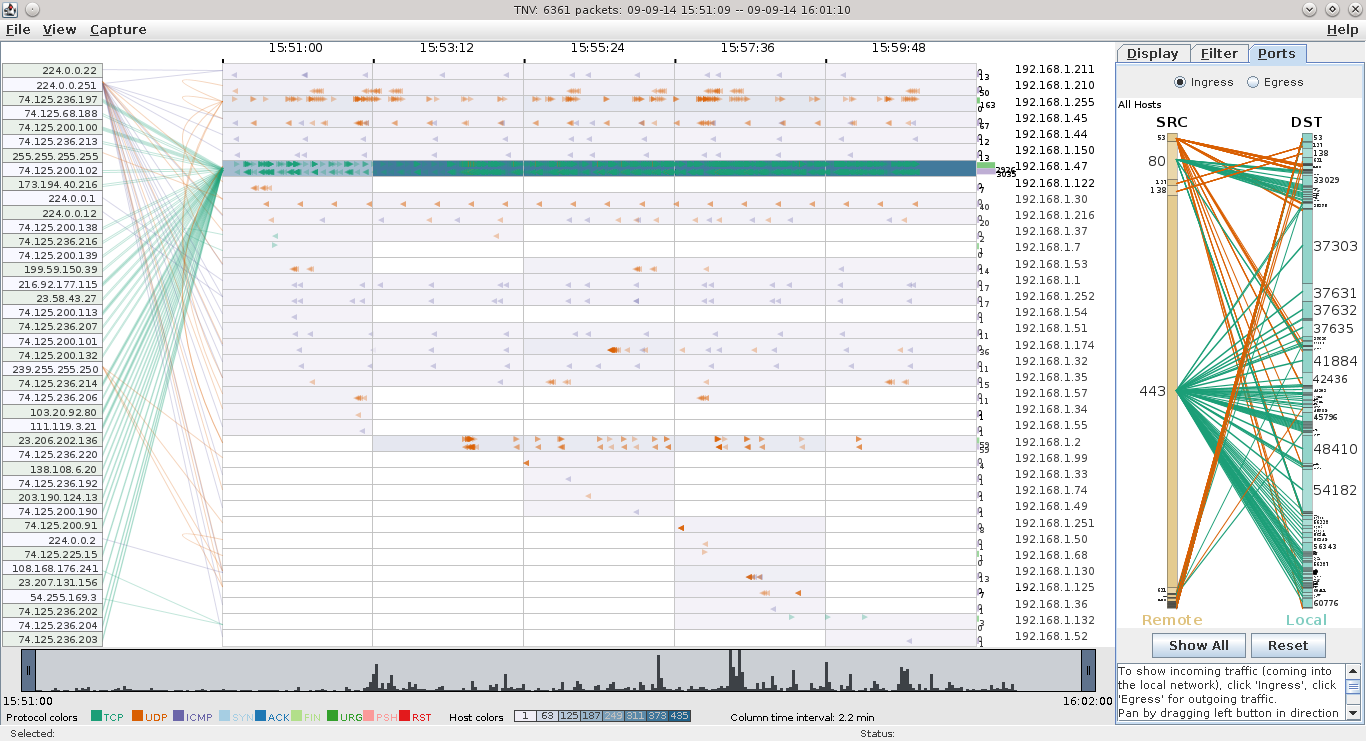 IPv4 LAN Traffic on a host visualized with tnv